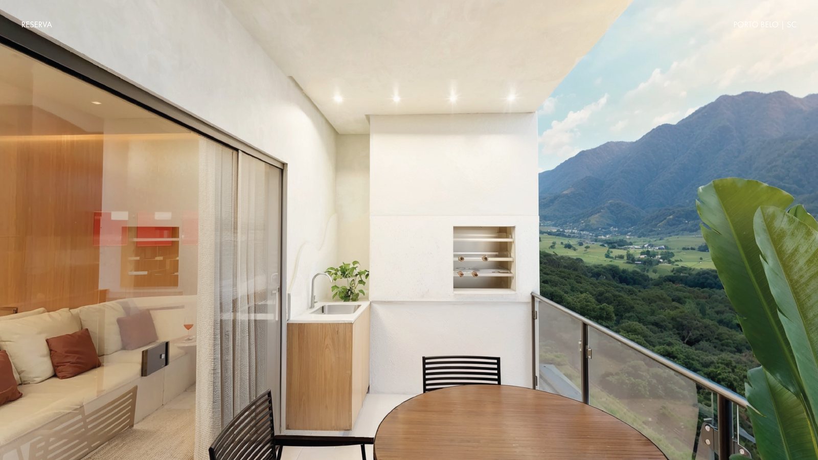 Varanda gourmet com vista para a serra